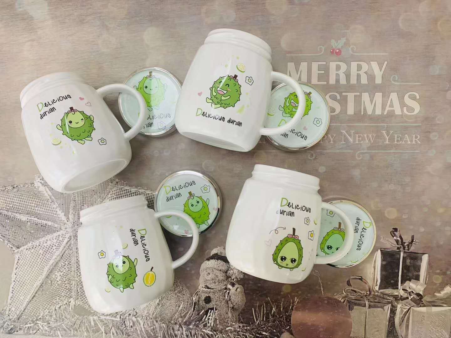Fruit ceramic cups, creative cartoon cups with LIDS, coffee, milk, breakfast, tea cups, home advertising, gift customization detail image 2