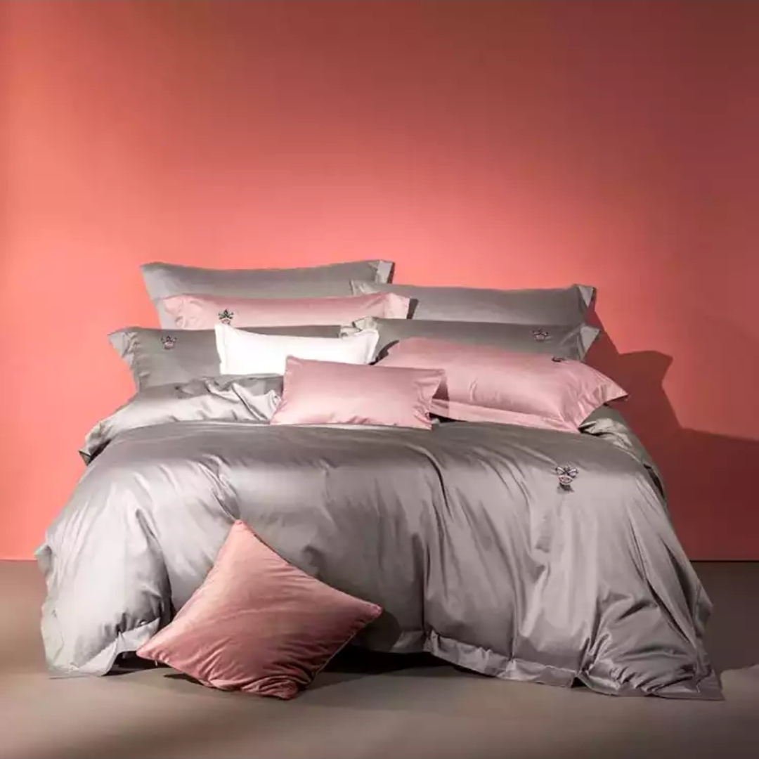 Washed Cotton Four-Piece Set Pure Cotton Japanese Solid Color Simple Hotel Bedding Pure Cotton Quilt Cover Bed Sheet Pillowcase D Orange
