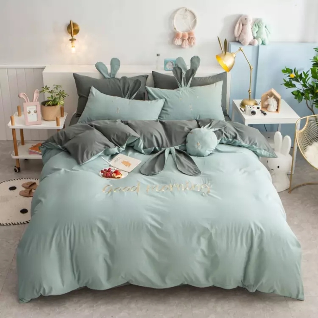 Washed Cotton Four-Piece Set Pure Cotton Japanese Solid Color Simple Hotel Bedding Pure Cotton Quilt Cover Bed Sheet Pillowcase D Purple