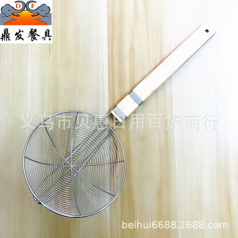 Direct selling of dingfa tableware wood handle line leakage stainless steel strainer scoop scoop Fried mesh strainer