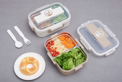 Simple solid-color lunch box, 304 stainless steel inner liner, plastic bottom, lunch box and bento box