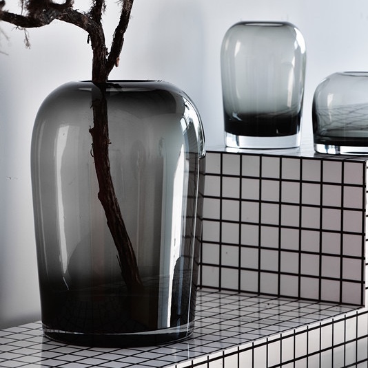 Modern simple closure thickened smoke gray glass vase living room model room creative flower arrangement decoration parts manufacturers direct wholesale thumbnail
