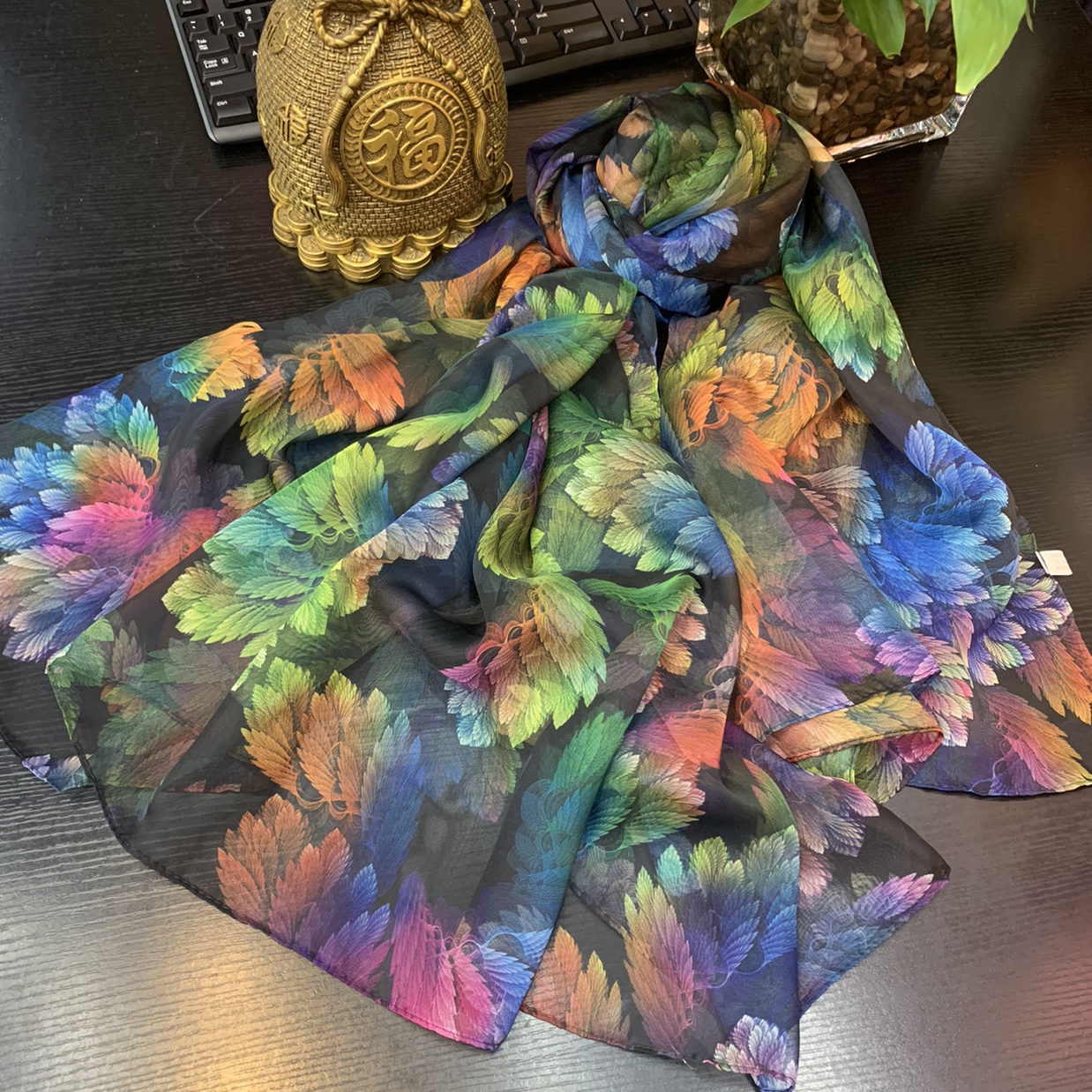 Gold scarf, chiffon print, versatile for beach casual wear, a must-have for travel and photography undefined
