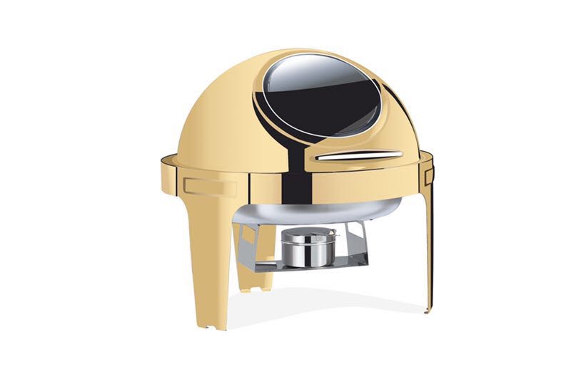 Gold plated visible round stove hotel breakfast oven small table electric heating buffet clamshell stainless steel buffet stove thumbnail
