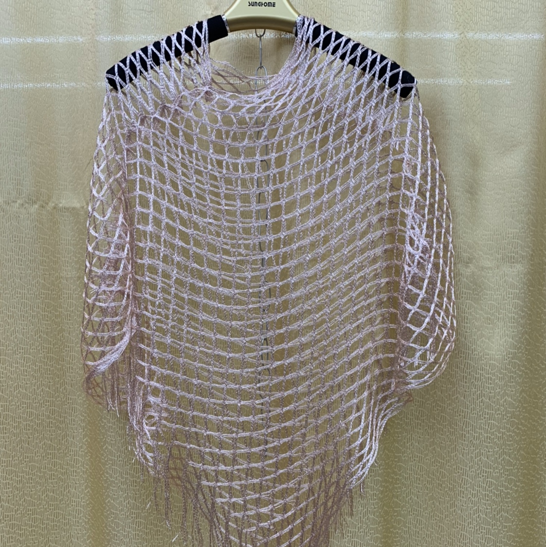 Large checkered V-neck shawl