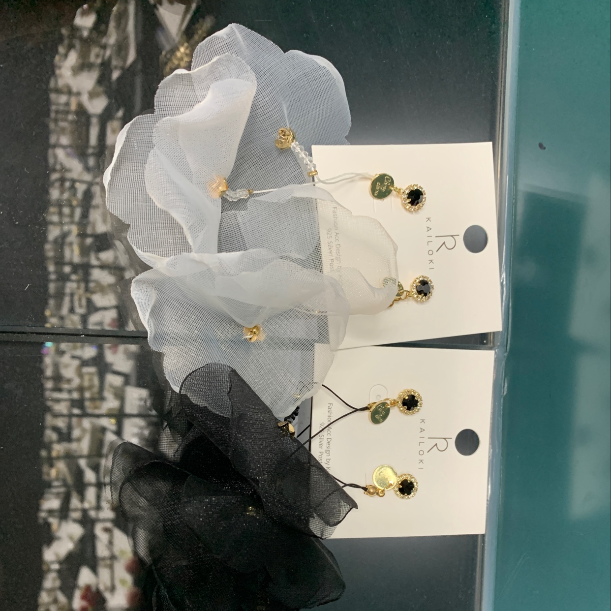 黑白蕾丝网纱耳环