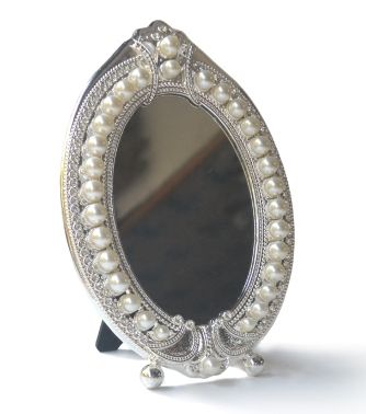 椭圆珍珠金属相框 创意相架 影楼婚纱像框 金属镜子  摆台相框