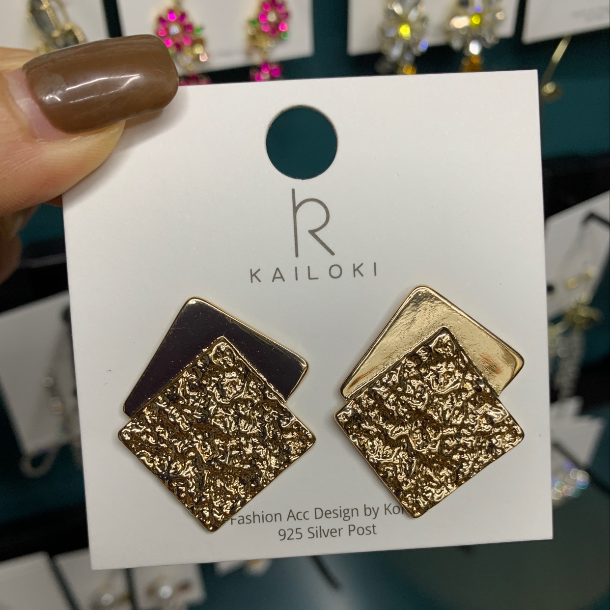 方形折叠耳环金色