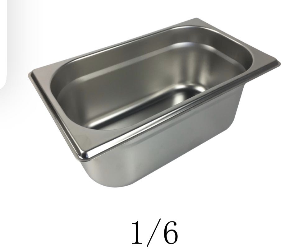 Portion basin stainless steel 304 plates rectangular buffet basin ice cream plate thickened 1/6 milk tea shop jelly sauce box 1/6X10