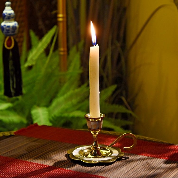 Brass shell inlaid creative candlestick, imported from India, small home decoration for dining table and coffee table detail image 3