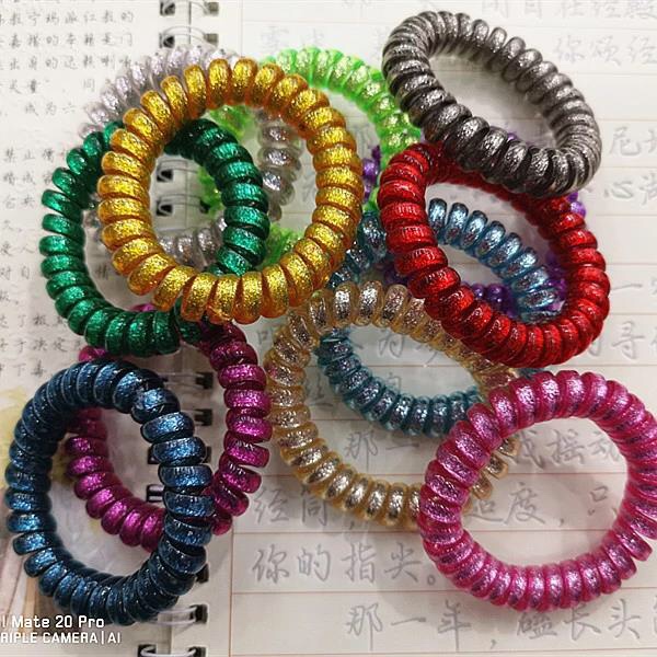 Scallion powder bright silver telephone line hair ring thumbnail