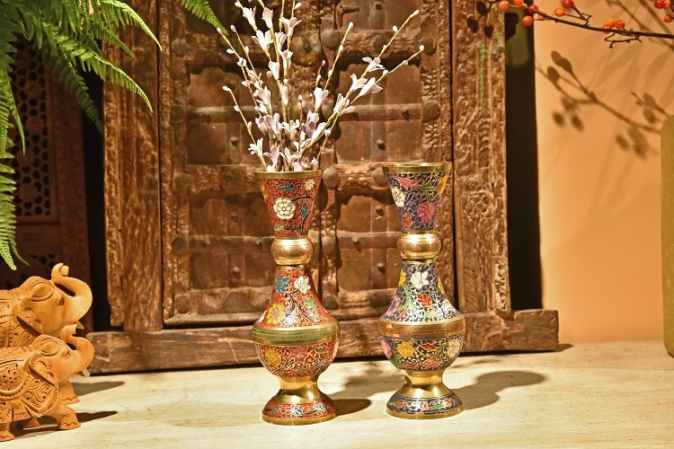 手工彩绘铜花瓶I款装饰器皿金属花瓶摆件插花细节图