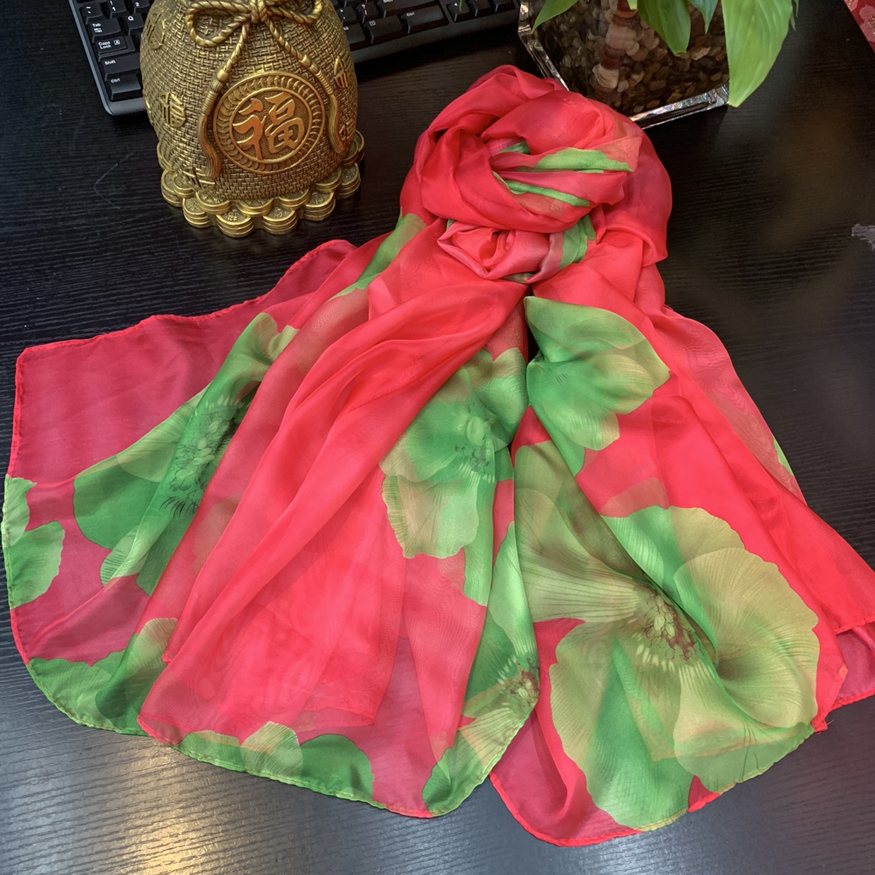 Gold scarf, chiffon print, versatile for beach casual wear, a must-have for travel and photography undefined