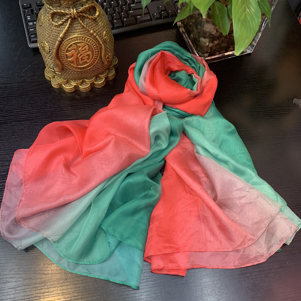 Gold scarf, chiffon print, versatile for beach casual wear, a must-have for travel and photography undefined