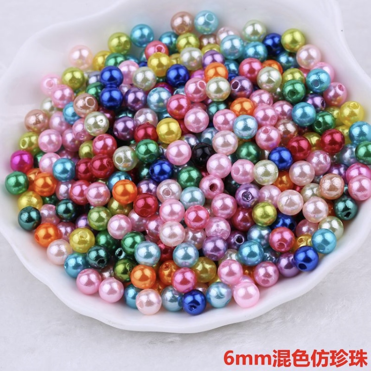 6MM—AA，DIY手工串珠材料包散珠水磨ABS仿珍珠手链散珠双孔圆珠子网红包包服装辅料