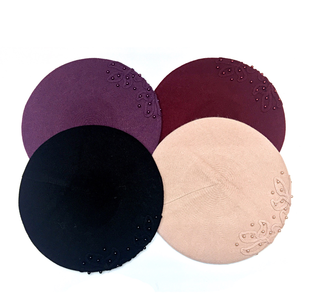 Sheepskin pearl handcrafted fashionable casual professional beret, New Year flat-brimmed hat, fisherman's hat, women's professional hat Item Picture