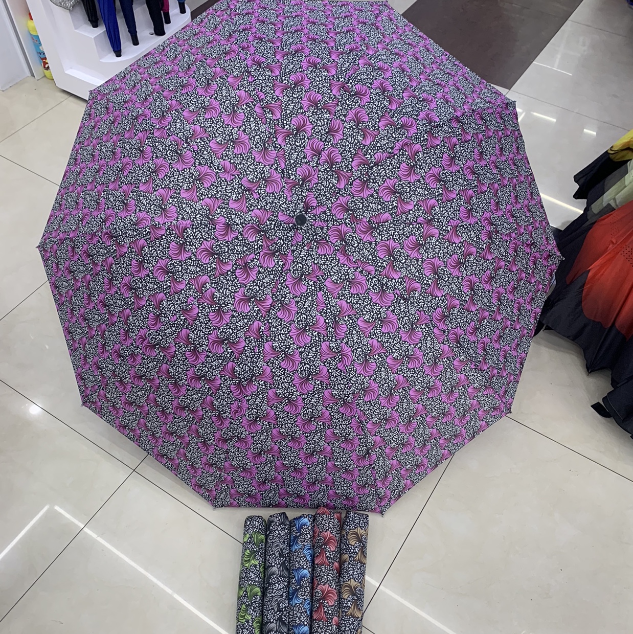 70*10K三折外翻牵牛花碰击布手开晴雨伞图