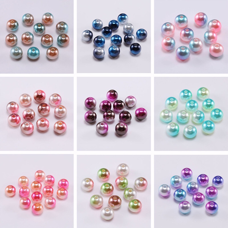 [Two-color gradual change candy color colorful whole circle with holes 3, 4, 5, 6, 8, 10, 12 size straight holes perforated ABS imitation pearl acrylic beads DIY jewelry accessories thumbnail