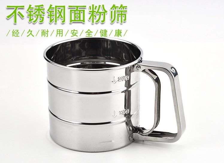 Factory direct sales of small-sized rice noodle sieves, stainless steel flour sieves, single-layer pointed-bottom flour and cup-type flour sieves