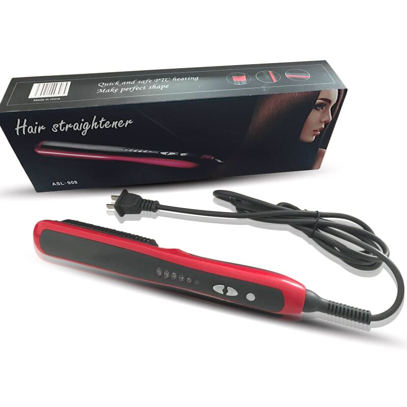 液晶直发梳HD陶瓷拉直夹板刘海内扣卷发棒卷直两用直发梳一件代发