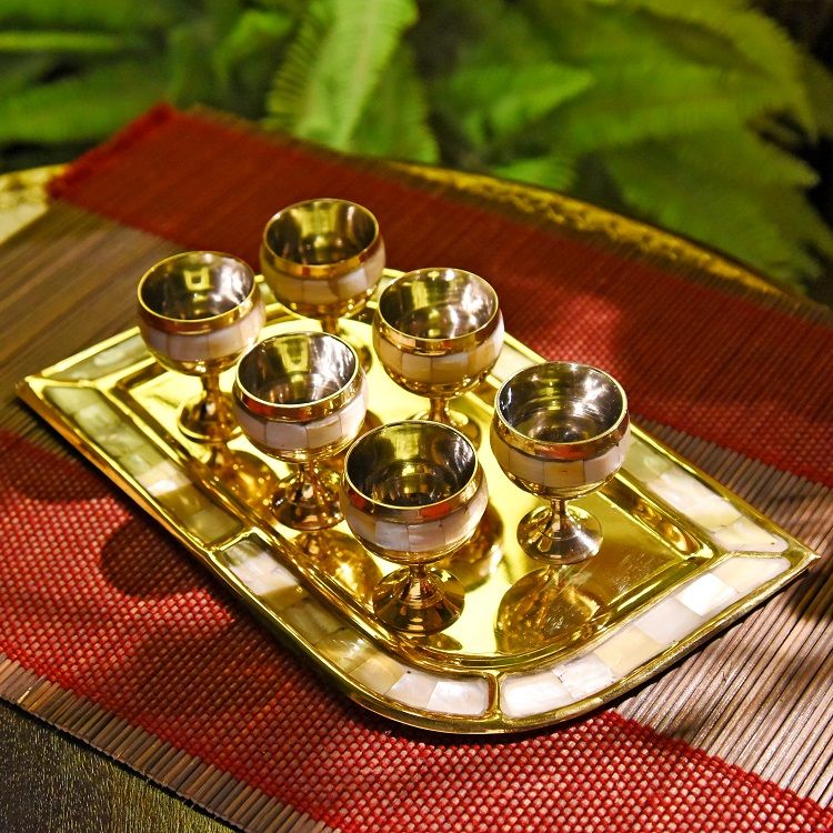 黄铜嵌贝壳小号酒杯黄铜嵌贝壳印度进口家居餐桌茶几摆件详情图3