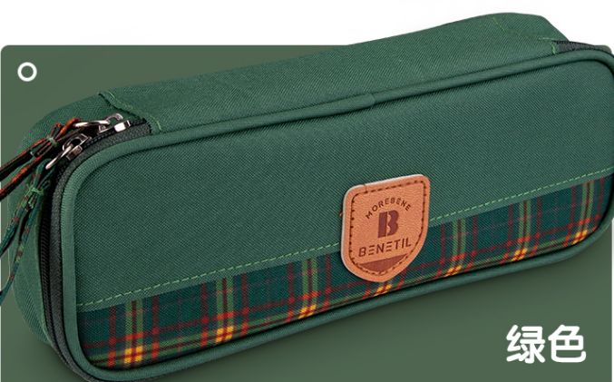 格纹英格兰时尚笔袋 加厚牛津布PU变色徽章拼接文具批发详情图7
