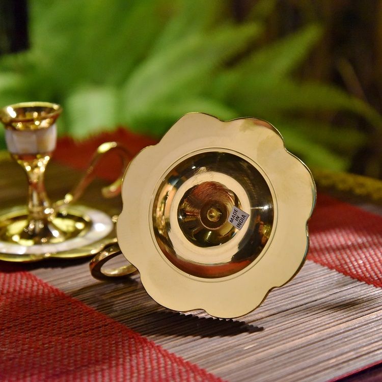 Brass shell inlaid creative candlestick, Indian imported home decoration, large dining table and coffee table ornaments detail image 1