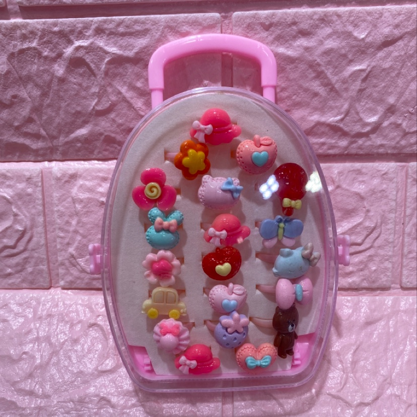 Children's cartoon cute hand-pulled cart ring solid color style mixed color warm