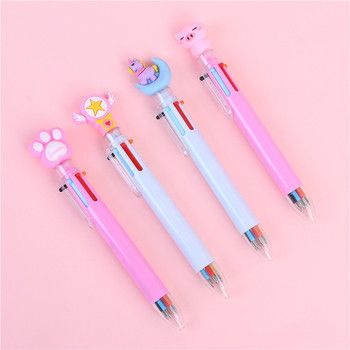 Pink girl heart six-color ballpoint pen cartoon cute multi-color press ballpoint pen multi-function hand TAB color pen