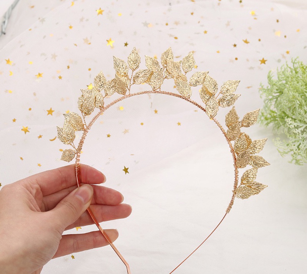 European and American cross-border new leaf hair hoop gold and silver leaf hair ornaments wedding gowns accessories bridal headbands wholesale thumbnail