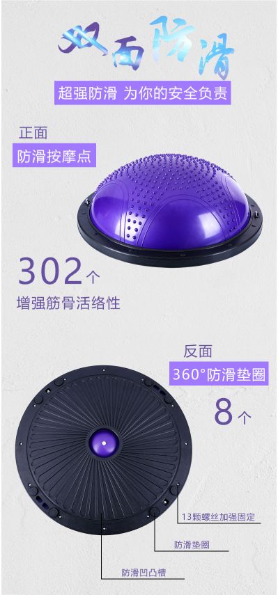 Wave Speed Ball Semi Circle Balance Ball Thickened Explosion-Proof Yoga Fitness Training Massage Hemisphere Specification drawing