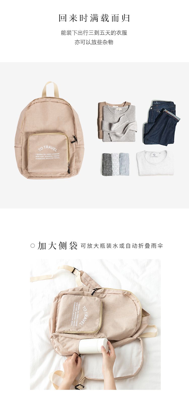阳离子折叠双肩包可定制logo详情图2