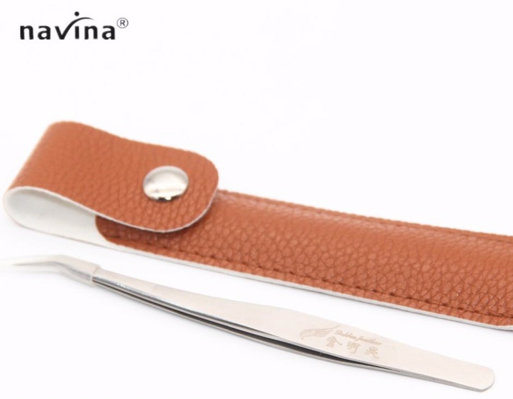 navina Yaweiya high-precision eyelash extension tweezers, special for blooming, golden feather clips, leather cases, golden feather clips, auxiliary tools for eyelash extensions, exclusively for export Specification image