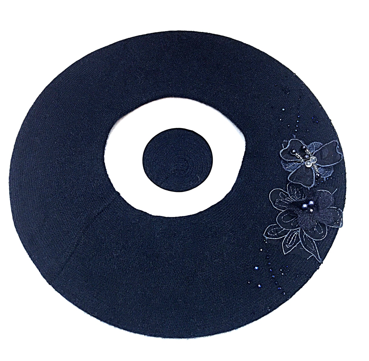 Women's New Year's water diamond two-flower hand-woven cashmere beret fashionable professional hat undefined