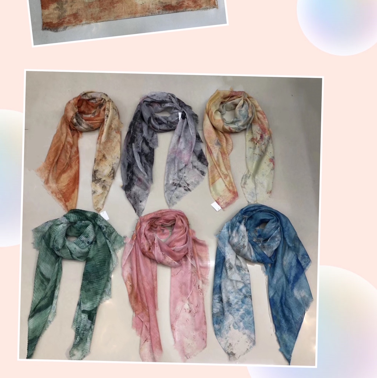 Gold and silver silk silk printed scarves are available in stock Specification image