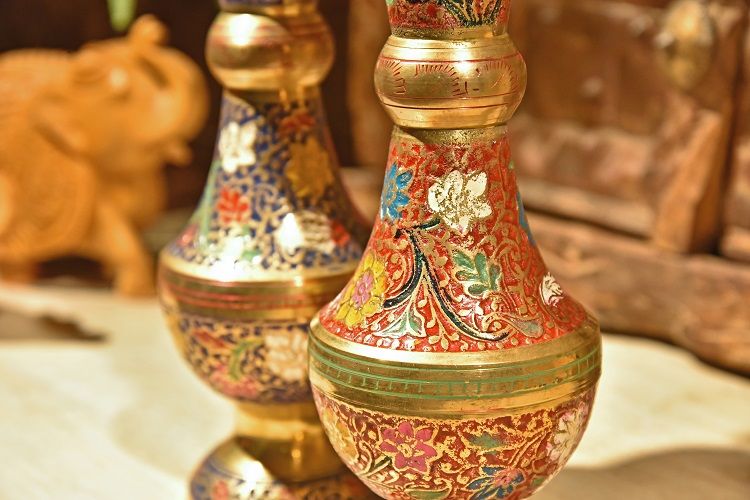 手工彩绘铜花瓶I款装饰器皿金属花瓶摆件插花详情图6