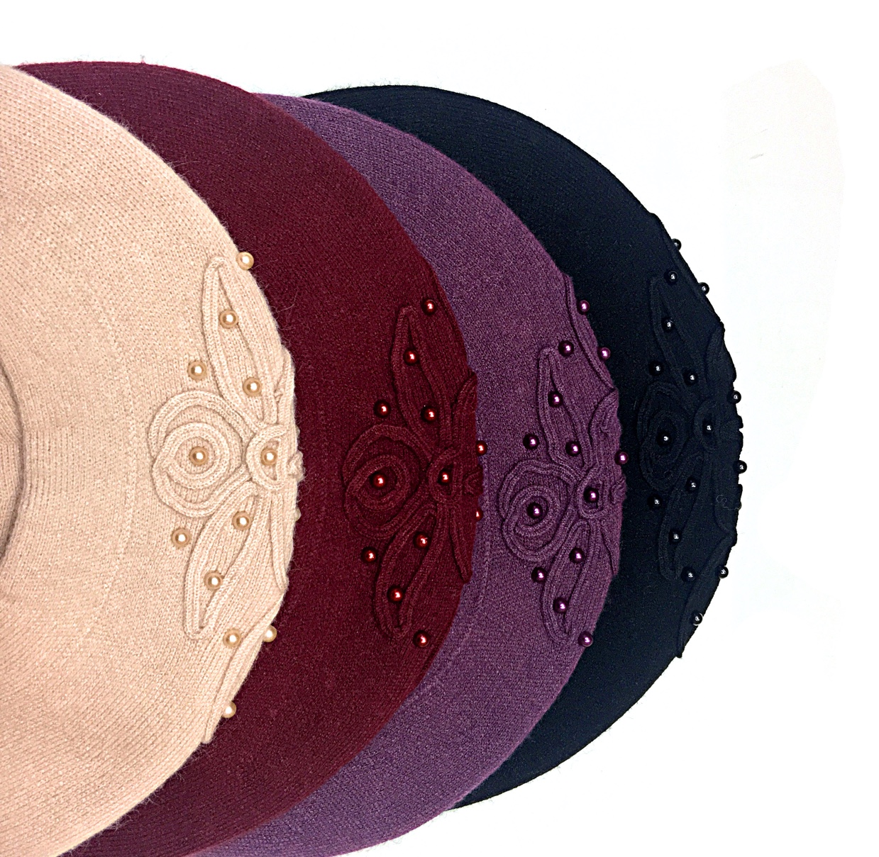 Sheepskin pearl handcrafted fashionable casual professional beret, New Year flat-brimmed hat, fisherman's hat, women's professional hat undefined