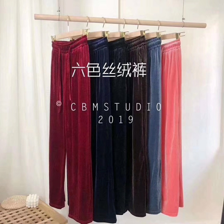 丝绒阔腿裤