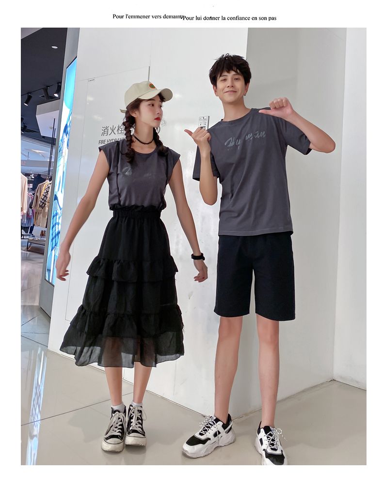 A6747 Women's set, P85 men's set, P75 summer short-sleeved new Korean style suits for both men and women detail image 11