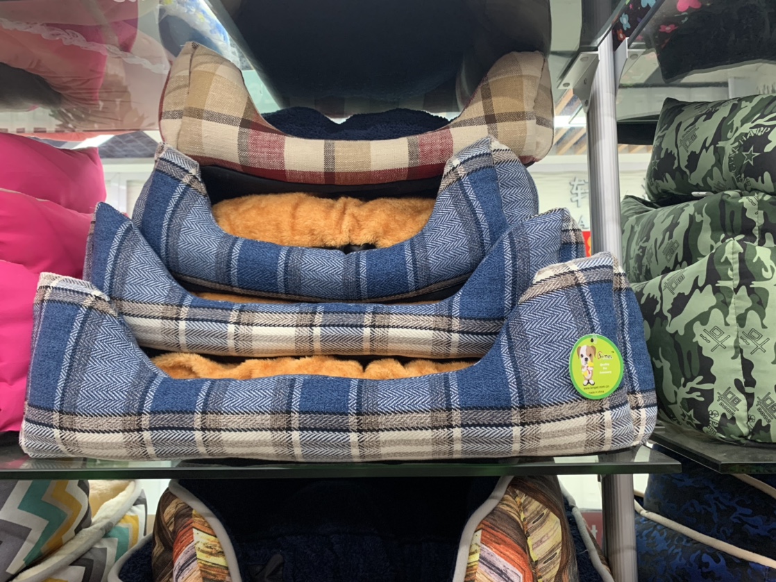 Blue canvas pet bed