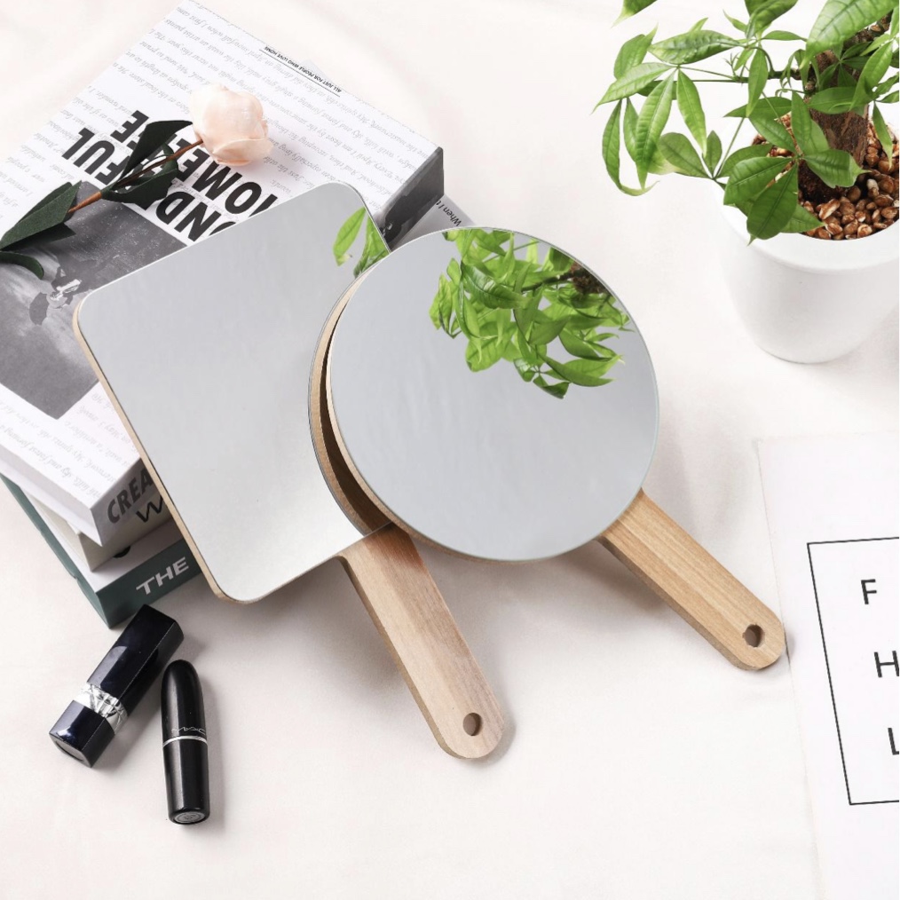 新款木质手柄镜 梳妆镜 浴室镜 可挂可拿可放