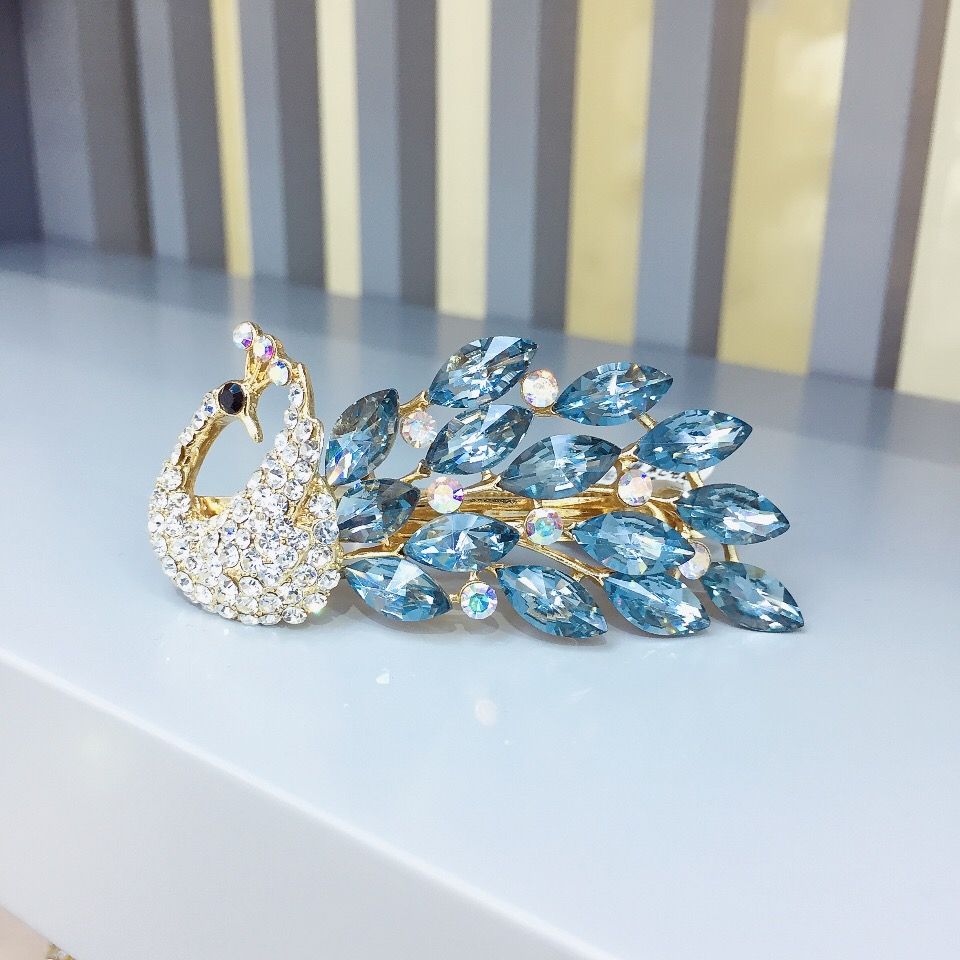 发夹子孔雀头饰时尚气质优雅成人发饰网红发卡顶夹半扎发合金饰品详情图2