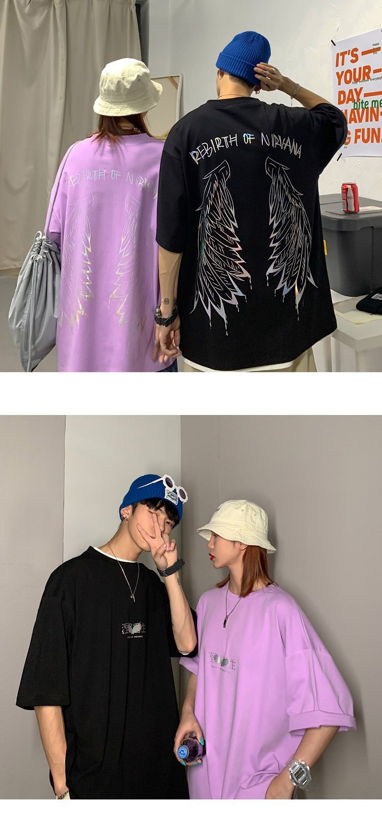 The main promotion is the summer couple's wear: Rebirth with seven-color gilded couple short-sleeved T-shirt H525 P45 for men detail image 2