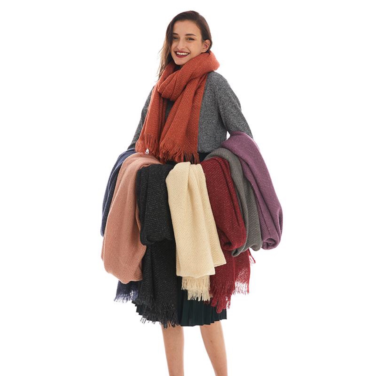 Women's Autumn And Winter Imitation Cashmere Solid Color All-In-One Pulled Hair Scarf
