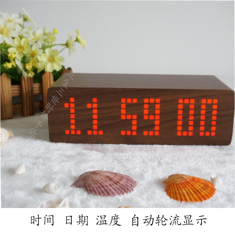 LED木头时钟蓝牙音箱触屏静音声控音响温度木质小钢炮电子闹钟可输入英文字母详情图9