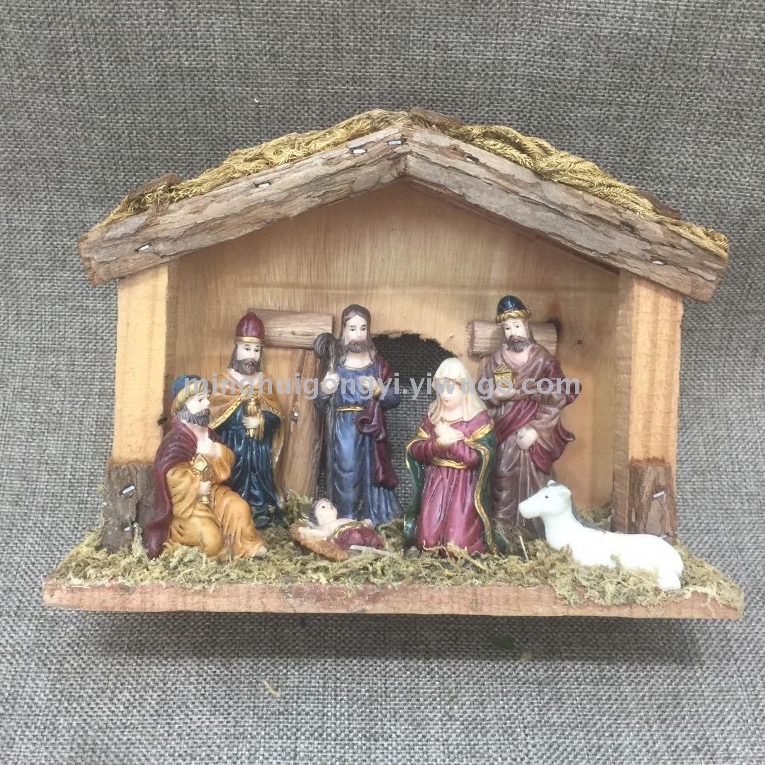 树脂工艺品 马槽组圣物摆件 圣诞礼品 木屋装饰耶稣诞生场景详情4