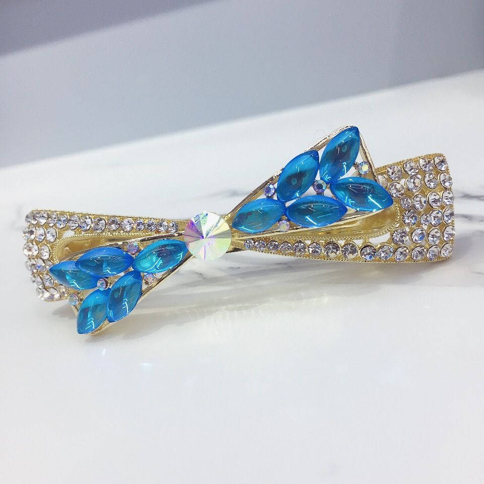 蝴蝶结发夹摩卡荧光水晶头饰八公分镶钻马尾夹时尚成人盘发饰品