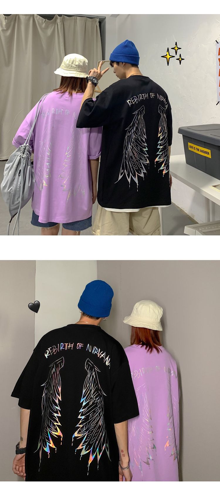The main promotion is the summer couple's wear: Rebirth with seven-color gilded couple short-sleeved T-shirt H525 P45 for men detail image 4