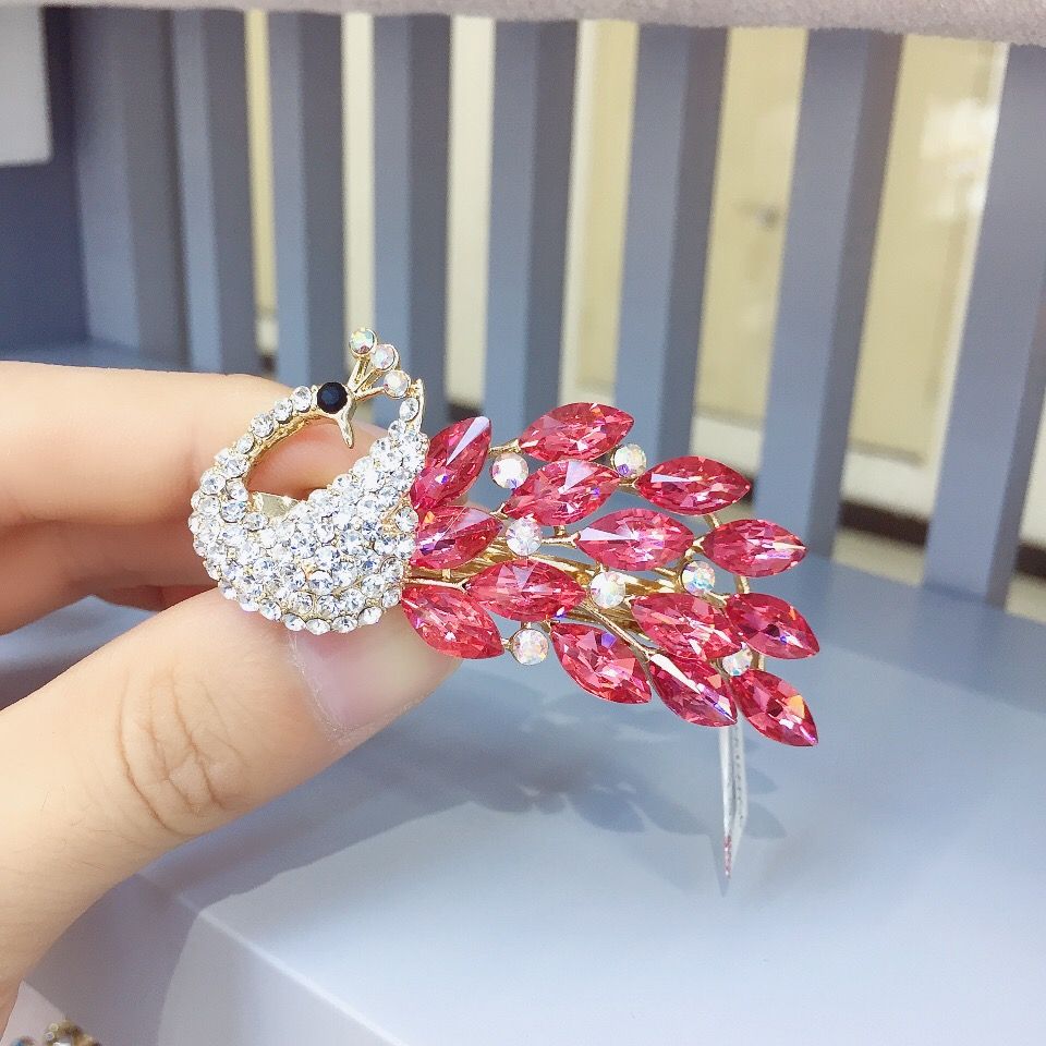 发夹子孔雀头饰时尚气质优雅成人发饰网红发卡顶夹半扎发合金饰品详情图10