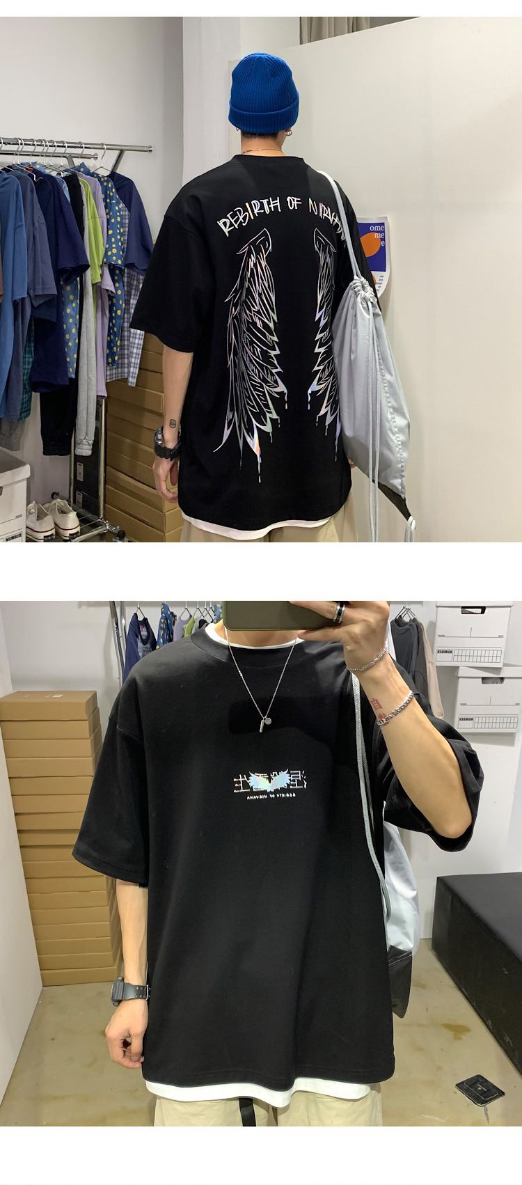 The main promotion is the summer couple's wear: Rebirth with seven-color gilded couple short-sleeved T-shirt H525 P45 for men detail image 12